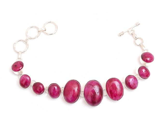 Ceylon Ruby Genuine Gemstone 925 Sterling Silver Bracelet B4578