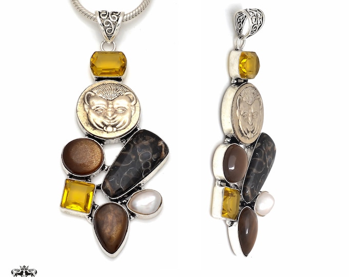 Umba Sapphire Citrine Reissued Greek Coin Sterling Silver Pendant & FREE 3MM Italian 925 Sterling Silver Chain P8643