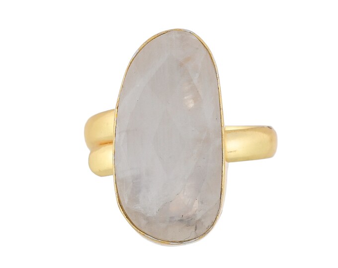 Size 10.5 - Size 12 Moonstone Black Tourmaline Ring Meditation Ring 24K Gold Ring GPR1769