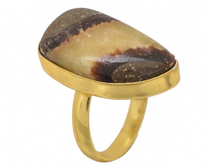 Size 8.5 - Size 10 Septarian Dragon Stone Ring Meditation Ring 24K Gold Ring GPR1432