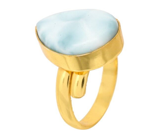 Size 9.5 - Size 11 Larimar Ring Meditation Ring 24K Gold Ring GPR1616