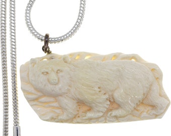 Grizzly Bear Carving Pendant & FREE 3MM Italian 925 Sterling Silver Chain C231