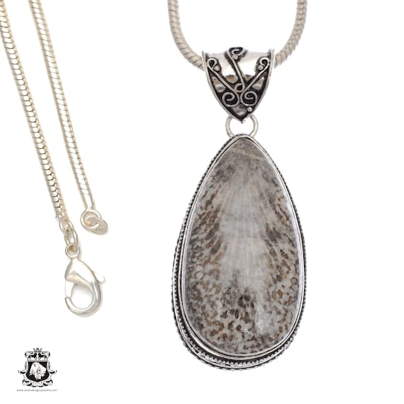 スティングレイコーラル化石ペンダント＆2mmイタリア製925スターリング