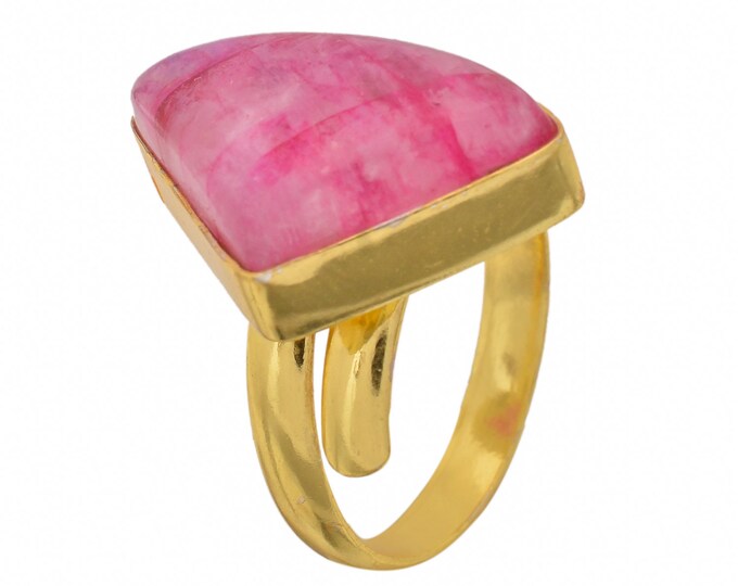 Size 10.5 - Size 12 Pink Moonstone Ring Meditation Ring 24K Gold Ring GPR1458