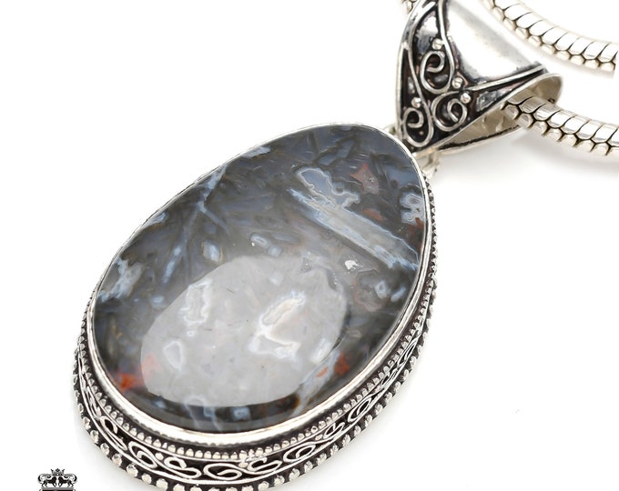 Turkish STICK Agate Pendant & FREE 3MM Italian 925 Sterling Silver Chain V279