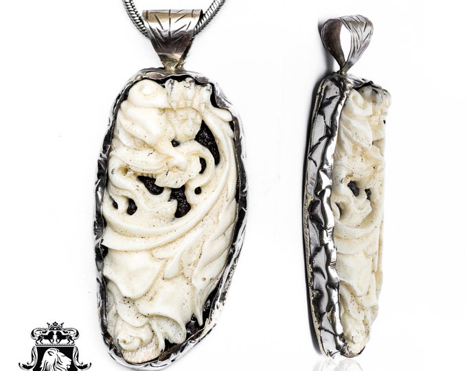 Dragon Curled up in the Wind Carving Pendant & FREE 3MM Italian 925 Sterling Silver Chain N255