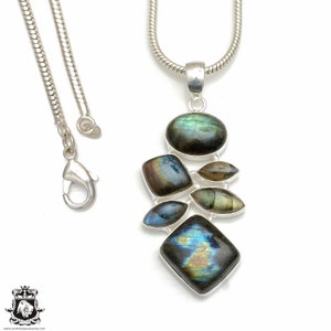 3.5 Inch Labradorite Necklace 925 Sterling Silver Pendant & 3MM Italian 925 Sterling Silver Chain P8979