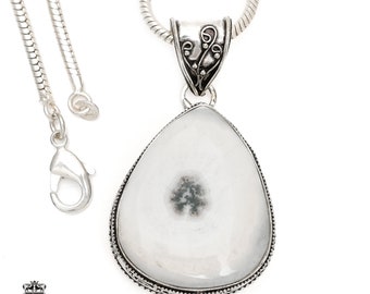 SOLAR Quartz Cabochon Pendant & FREE 3MM Italian 925 Sterling Silver Chain V1308