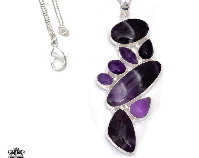 Chevron Amethyst Ametrine 925 Sterling Silver Pendant & 3MM Italian 925 Sterling Silver Chain Necklace P7824