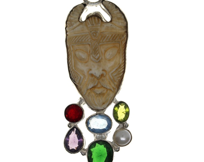 Norse God ODIN Blind Eye Carving Pendant & FREE 3MM Italian 925 Sterling Silver Chain C137