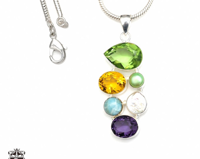 Amethyst Citrine Pearl 925 Sterling Silver Pendant & 3MM Italian 925 Sterling Silver Chain P9335