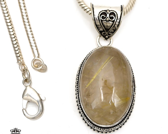 RUTILE RUTILATED Quartz Pendant & FREE 3MM Italian 925 Sterling Silver Chain V1167