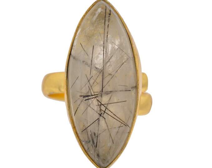 Size 6.5 - Size 8 Tourmalated Quartz Ring Meditation Ring 24K Gold Ring GPR1502