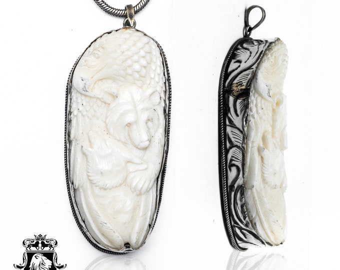 Bear Wolf Eagle Carving Pendant & FREE 3MM Italian 925 Sterling Silver Chain N448