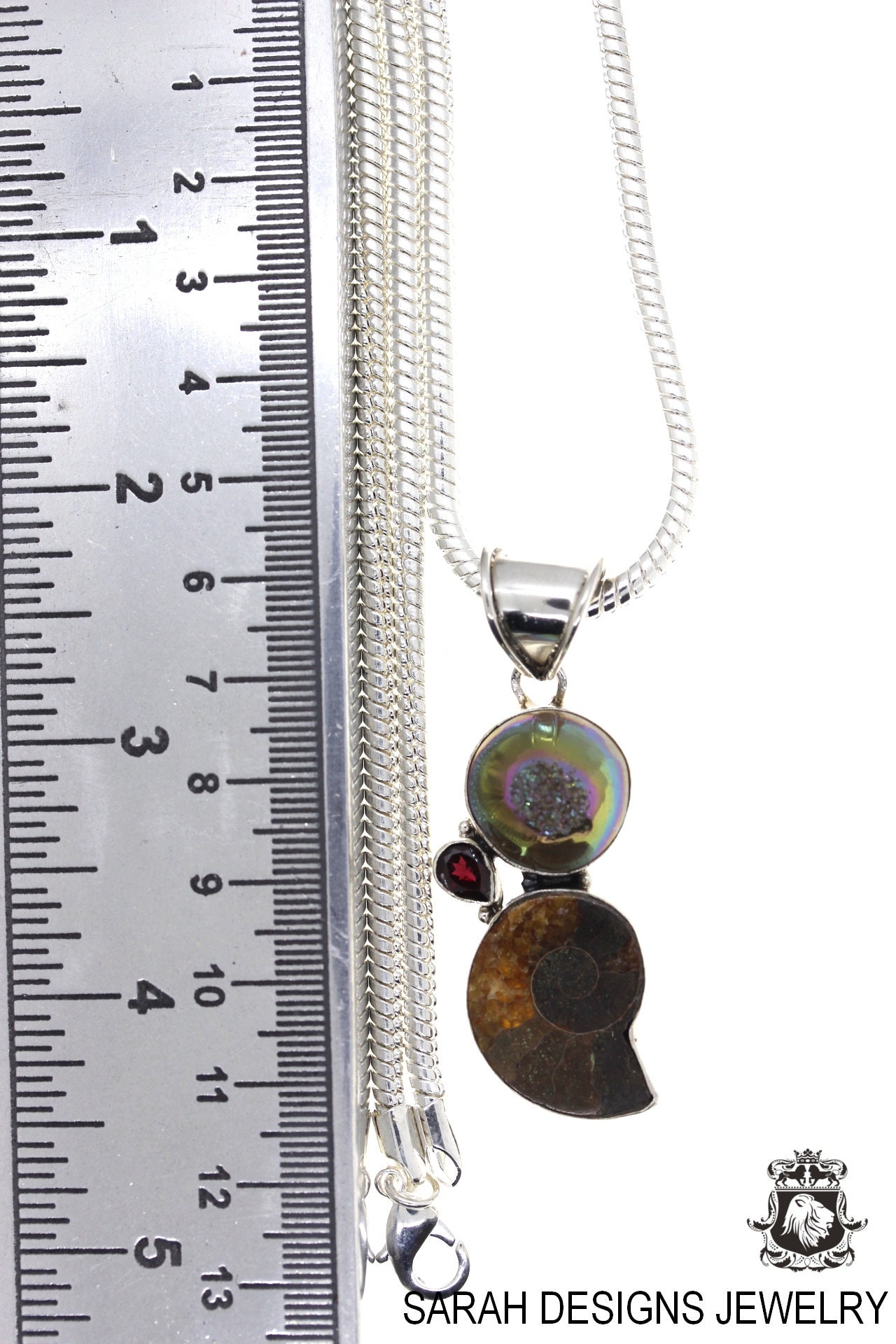 VARISCITE AMMONITE CARIBBEAN Larimar Druzy Topaz 925 S0LID Sterling Silver Pendant 4mm Snake Chain /& Free Worldwide Shipping mp254