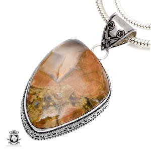 RHYOLITE-hanger jaspis regenwoud en GRATIS 2 MM Italiaanse 925 sterlingzilveren ketting V492