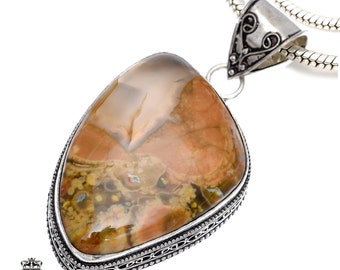 RHYOLITE Rainforest Jasper Pendant & FREE 2MM Italian 925 Sterling Silver Chain V492