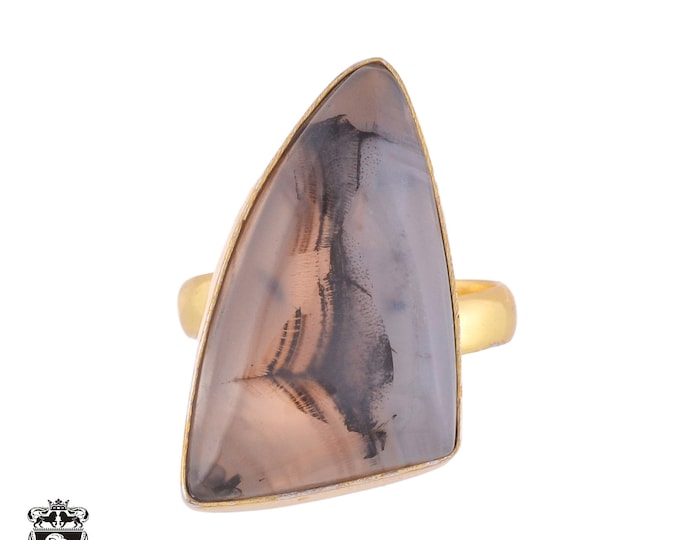 Size 8.5 - Size 10 Scenic Agate Ring Meditation Ring 24K Gold Ring GPR988