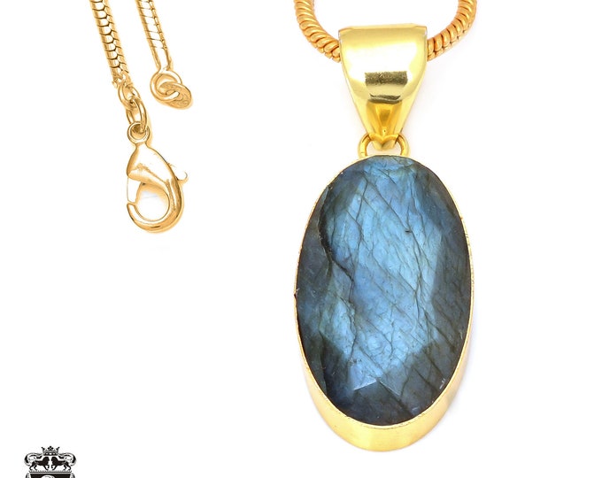 Faceted Labradorite Pendant Necklaces & FREE 3MM Italian 925 Sterling Silver Chain GPH117