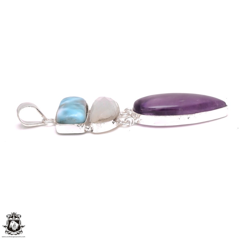 Larimar Moonstone Amethyst Pendant 4MM Italian Snake Chain P6619