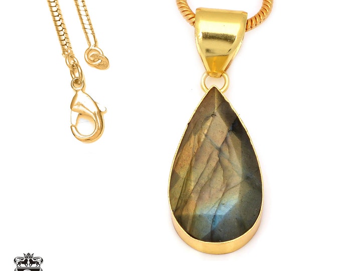 Faceted Labradorite Pendant Necklaces & FREE 3MM Italian 925 Sterling Silver Chain GPH120