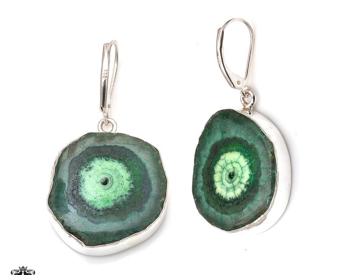 Apple Green Stalactite 925 Sterling Silver Dangle & Drop Leverback Earrings E273