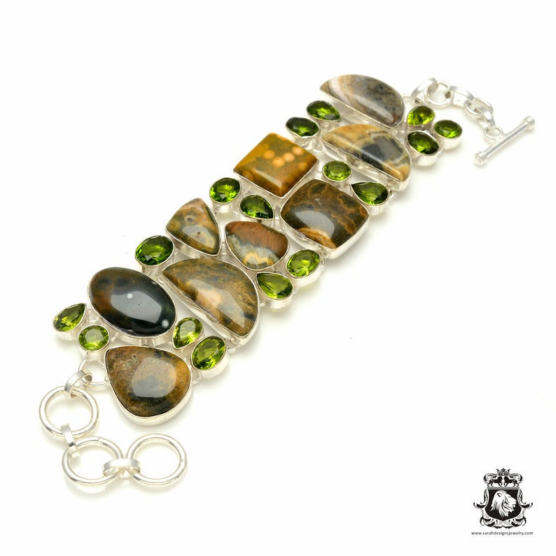 Rhyolite Rainforest Jasper Peridot Bracelet B3243