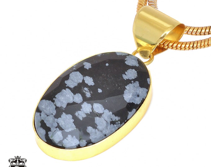 Snowflake Obsidian Pendant Necklaces & FREE 3MM Italian 925 Sterling Silver Chain GPH75