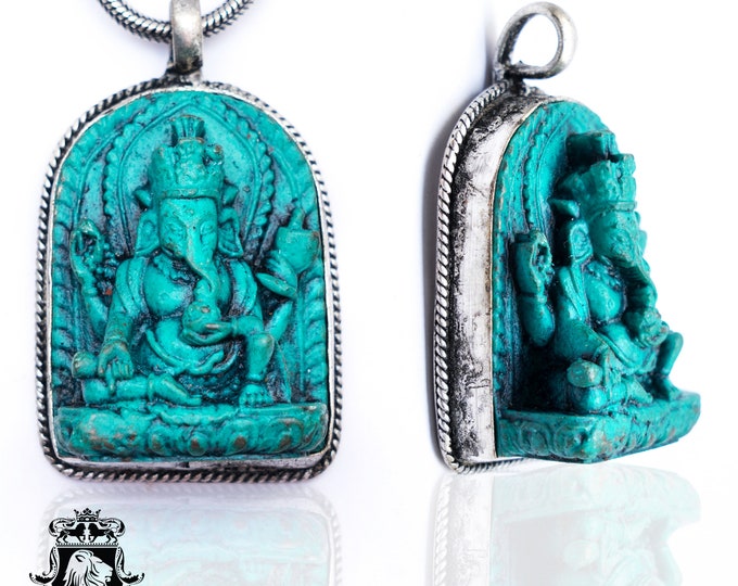 Meditation Zen Ganesha Gemstone Carving Pendant FREE 3MM Italian Snake Chain N59