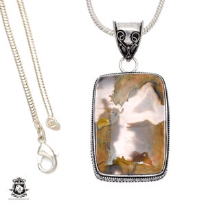 RHYOLITE-hanger jaspis regenwoud & GRATIS 2 MM Italiaanse 925 sterlingzilveren ketting V490