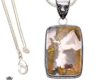 RHYOLITE Rainforest Jasper Pendant & FREE 2MM Italian 925 Sterling Silver Chain V490