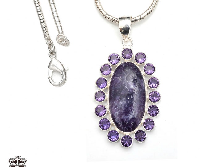 Charoite Amethyst 925 Sterling Silver Pendant & 3MM Italian 925 Sterling Silver Chain P9351