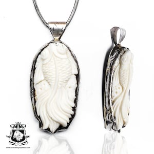 Floating Goldfish Carving Pendant & FREE 3MM Italian 925 Sterling Silver Chain N223