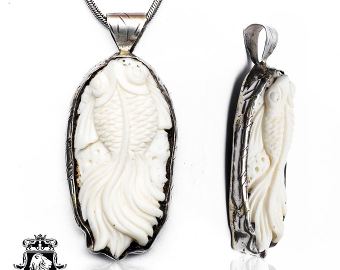 Floating Goldfish Tibetan Repousse Silver handcrafted Pendant •   Energy Healing Necklace • FREE 3MM Italian Chain N223