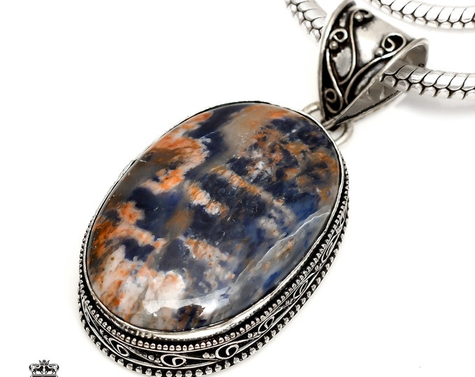 ORANGE SODALITE (Canada Mined) Pendant & FREE 3MM Italian 925 Sterling Silver Chain V1540