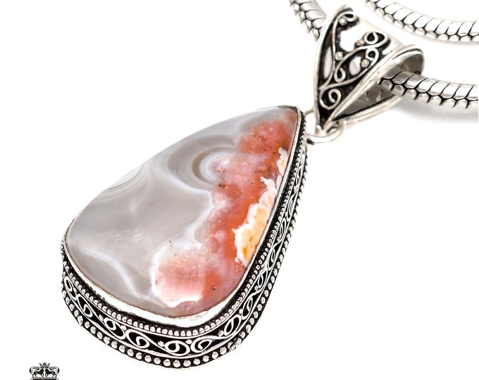 CRAZY Lace AGATE Pendant & FREE 3MM Italian 925 Sterling Silver Chain V1599