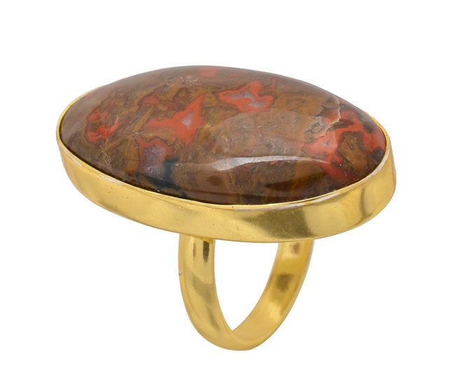 Size 6.5 - Size 8 Seam Agate Ring Meditation Ring 24K Gold Ring GPR1544