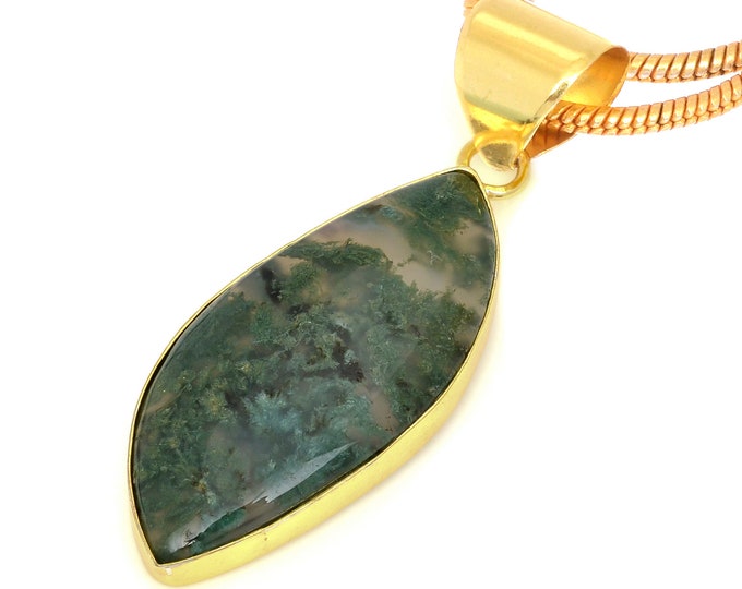 Moss Agate Pendant Necklaces & FREE 3MM Italian 925 Sterling Silver Chain GPH1609