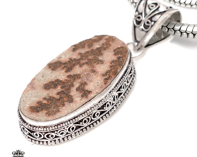 German PSILOMELANE DENDRITE FELSITE Pendant & Free 3MM Italian 925 Sterling Silver Chain V1849