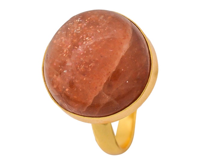 Size 10.5 - Size 12 Sunstone Ring Meditation Ring 24K Gold Ring GPR1314