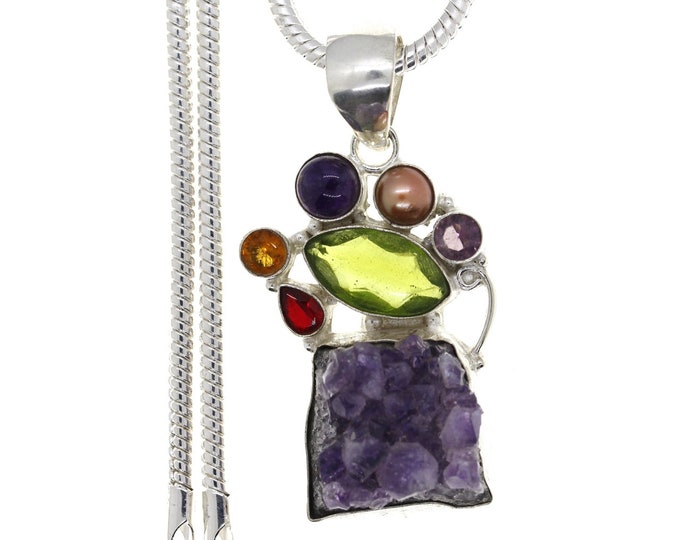 Amethyst Cluster Pearl Peridot Citrine Garnet  3MM Italian Chain P4582