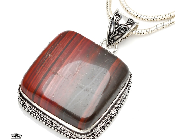 Soothes the Mind! RED Tiger Eye Pendant & FREE 3MM Italian 925 Sterling Silver Chain  V241