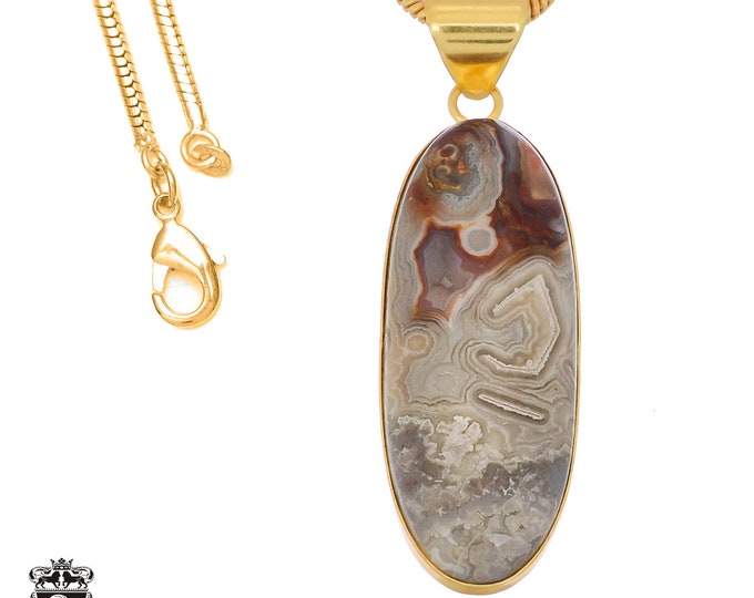 Crazy Lace Agate Pendant Necklaces & FREE 3MM Italian 925 Sterling Silver Chain GPH1249