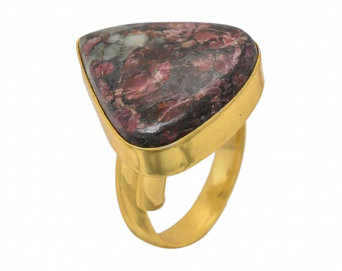 Size 9.5 - Size 11 Eudialyte Ring Meditation Ring 24K Gold Ring GPR1435