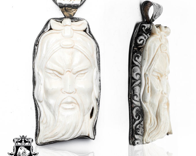 Guardian Deity Guan Yu Carving Pendant & FREE 3MM Italian 925 Sterling Silver Chain N393