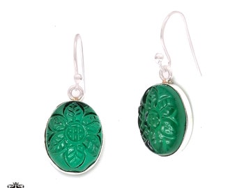 Boucles d'oreilles pendantes en argent sterling 925 avec aventurine verte