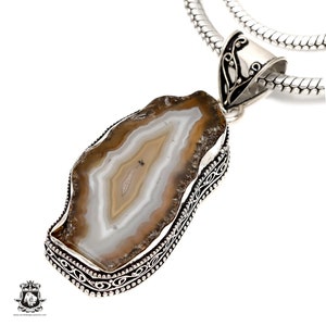 Banded BOTSWANA Agate STALACTITE Pendant & FREE 2MM Italian 925 Sterling Silver Chain V1670