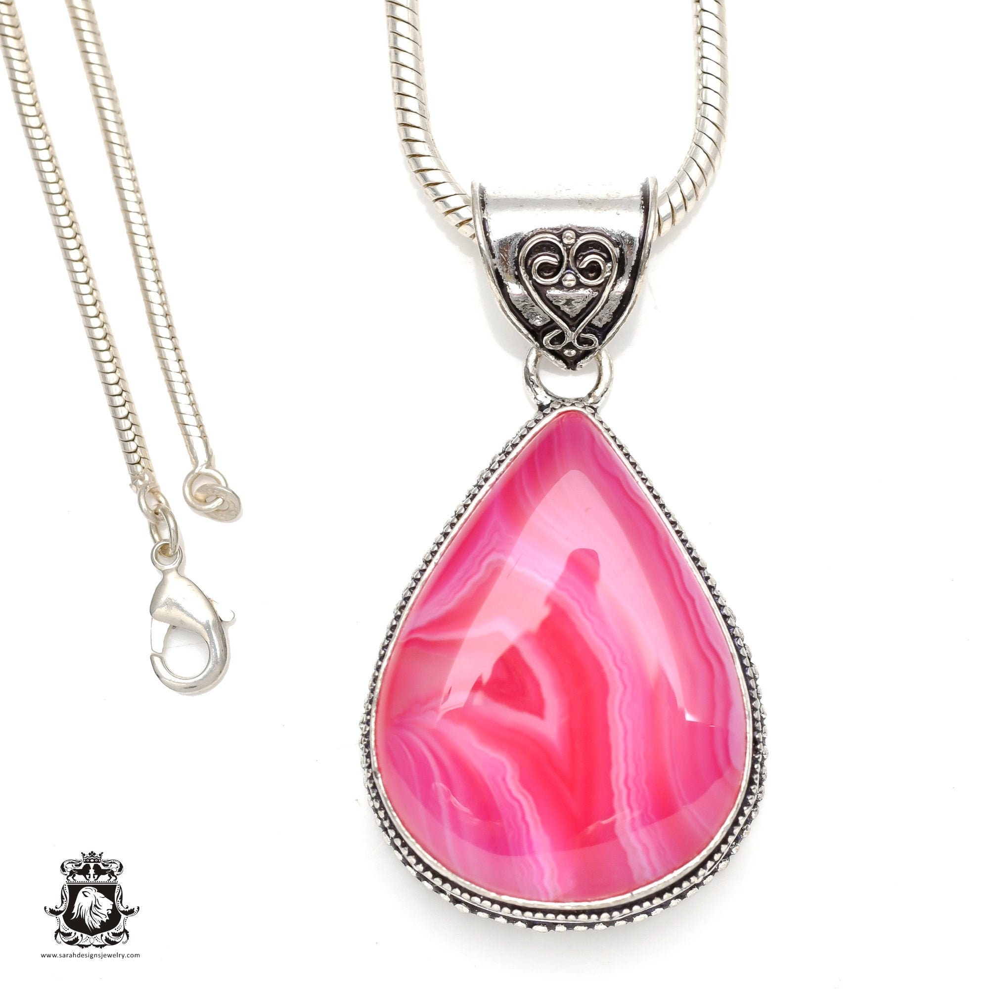 Pink Banded Agate Pendant Free 3mm Italian Snake Chain V94 Etsy