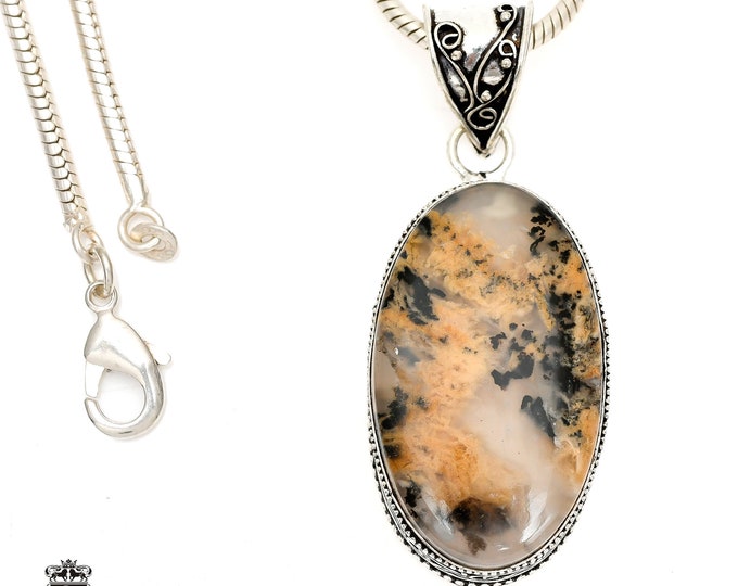 Australian LANDSCAPE Agate Pendant & FREE 3MM Italian 925 Sterling Silver Chain V1387