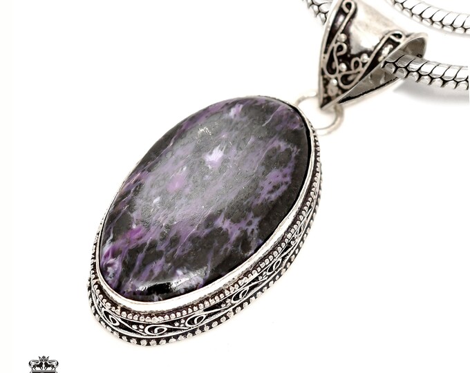 Russian CHAROITE Pendant & FREE 3MM Italian 925 Sterling Silver Chain V1791